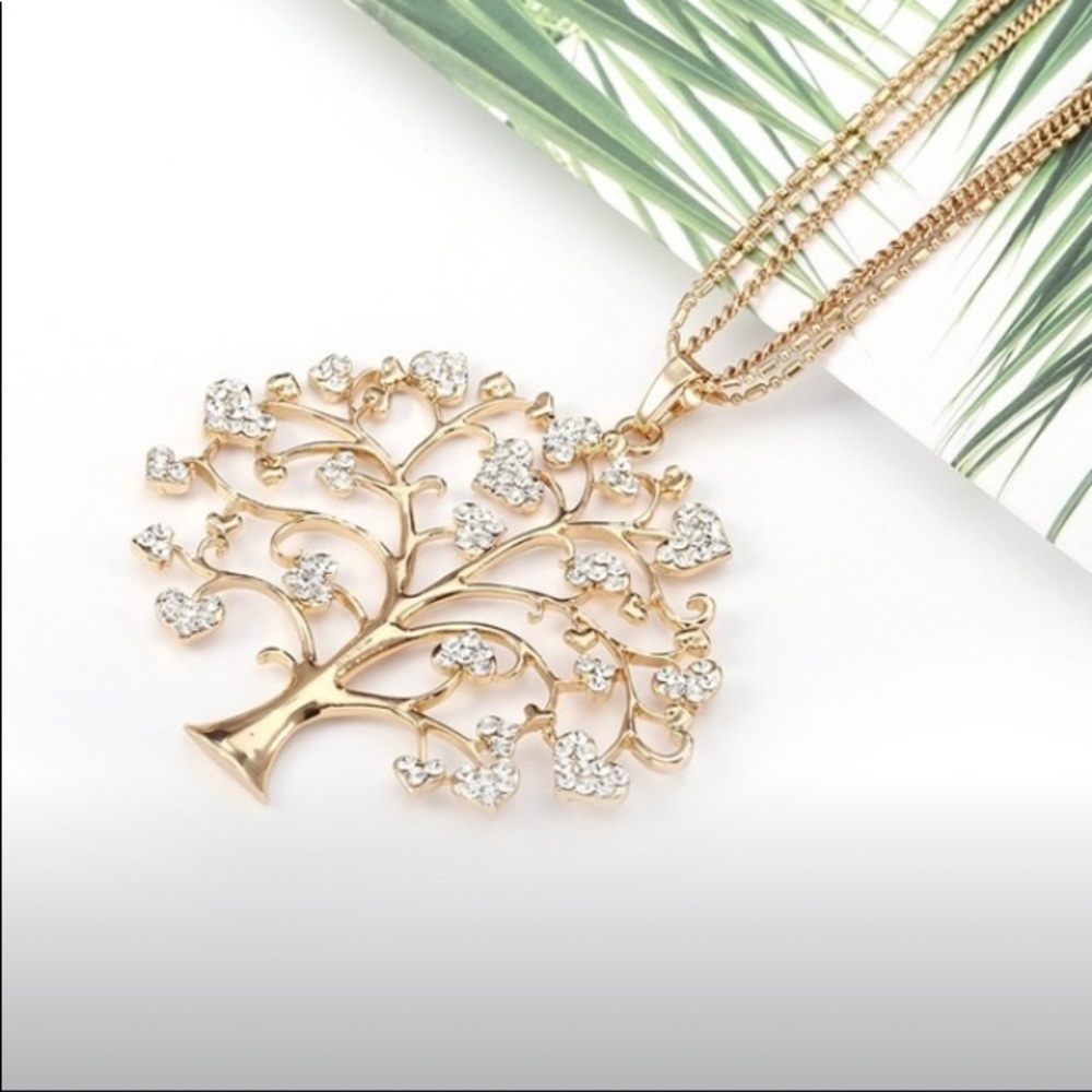 Gold Tone Tree of Life Necklace with WS GemStones - Picture 1 of 2